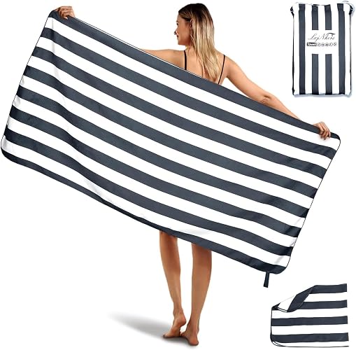 LxjNkers 2-Pack Microfiber Beach Towels Set (63"x31.5" + 31.5"x16") | Oversized Quick Dry Sand Free Travel Towel for Beach Pool Gym Camping (Navy Blue)