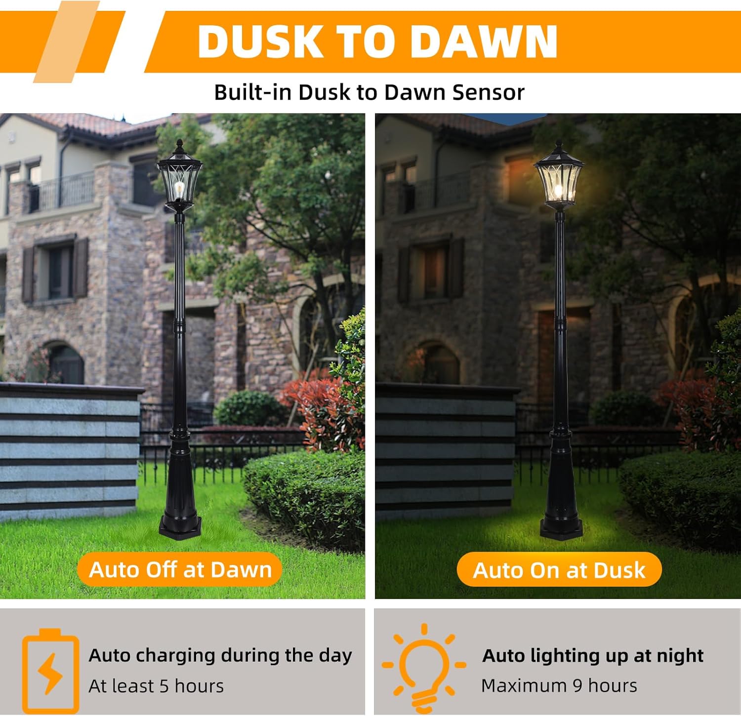 Solar Post Pole Light with Remote LED and Hard Wired Powered Dual Use Outdoor Lamp Waterproof Landscape Pathway High Pole Light Pillar Lighting for Outside House Garden Patio Lawn,85In Black
