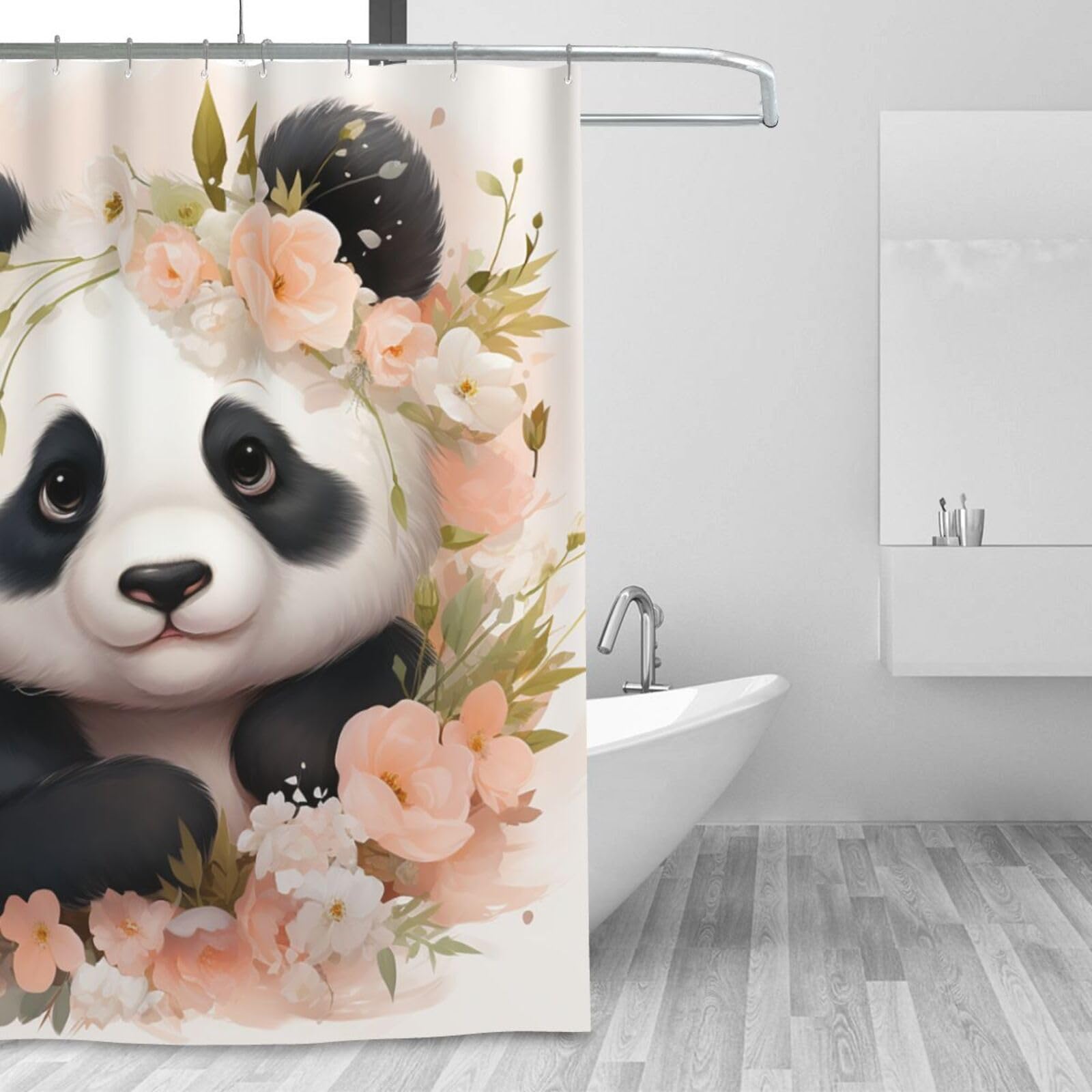 Rideau de douche imperméable 183 x 183 cm avec motif panda et fleurs