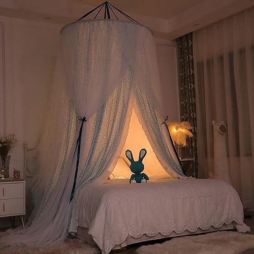 Vista 63 de Kertnic Toldo de cama de lujo para niñas y adultos, toldo de princesa de doble capa con encaje, mosquitera de cúpula redonda para tienda de campaña