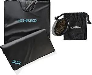HigherDOSE Infrared Sauna Blanket and Supercharge Copper Body Brush - Personal Sauna to Relax & Detox at Home - Lymphatic Drainage Brush to Reduce Cellulite & Soften Skin (2 Pcs)