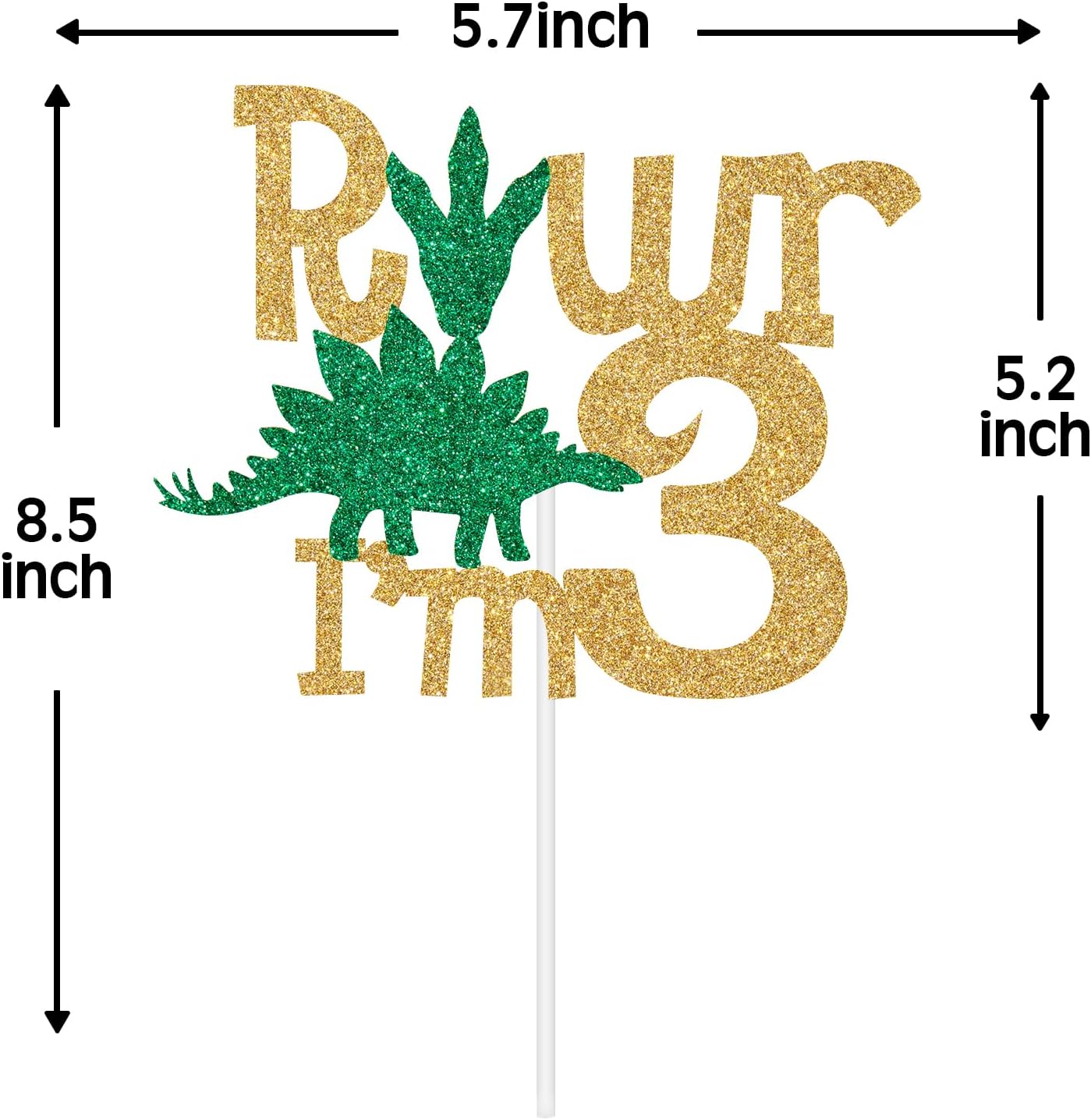 Dinosaur Happy 3rd Birthday Cake Topper, Rawr I'm 3 Cake Decor, Three Rex, Glittery Dinosaur Themed 3rd Birthday Party Decorations Supplies for Boys or Girls - Image 5