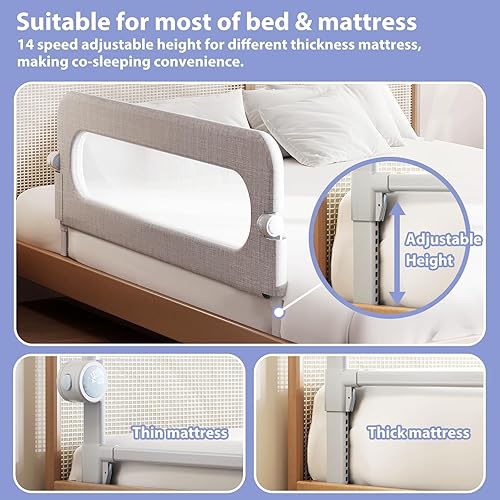 Miniatura 4 de Barandillas para cama de bebé para niños pequeños  Barandilla de cama para cama de tamaño Queen Full King Twin Litera tamaño cama altura ajustable y