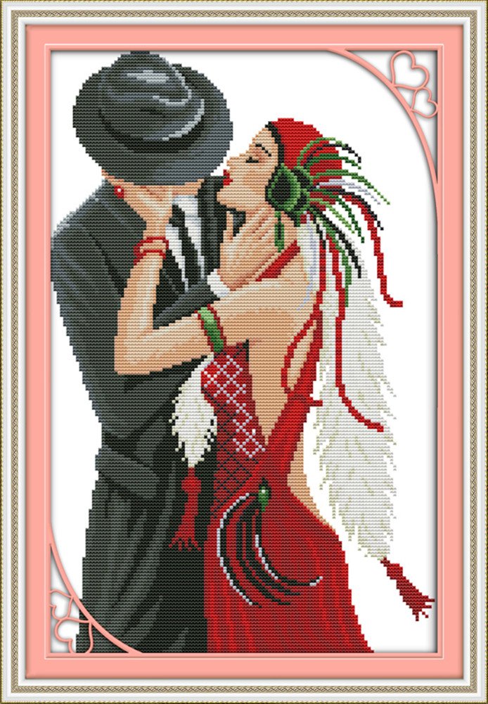 CaptainCrafts Cross Stitch Kits, Stamped and Counted Cross Stitch Preprinted and Unpreprinted Fabric DIY Art Embroidery Kits Needlework Crafts (Preprinted 11CT, The Love of Dancing Girl)