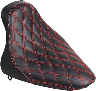 Leather Driver Solo Seat Cushion For Harley Softail Fat Boy FLSTF Night Train Softail Springer Heritage Springer Heritage Softail 2000-2007, Red Stitching