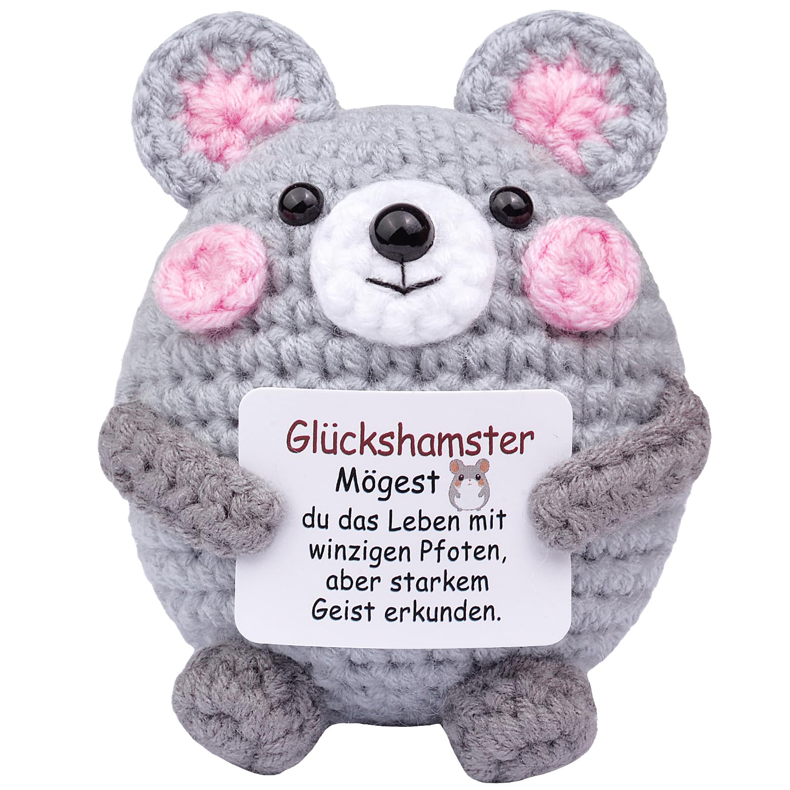 Mwmoeen Glücksbringer Pocket Hug Tiere Maus, Strickwolle Positive Hamster Kartoffel Ersatz, Mutmacher Geschenk, Gute Besserung, Einschulung Geschenk
