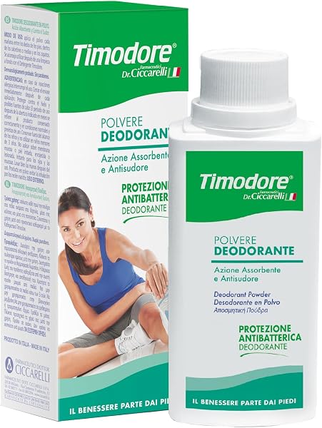 Timodore, Polvere Deodorante, Azione Assorbente e Antisudore, Risposta Ideale al Problema dell'Eccessiva Sudorazione, Protezione Antibatterica, 100% Made in Italy, Dermatologicamente Testato, 250 gr - 1