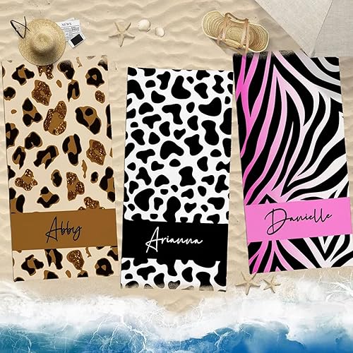 Miniatura 4 de Toallas de playa personalizadas para adultos con estampado de leopardo, personalizada con nombres, toalla de playa de leopardo, grande, para niños,