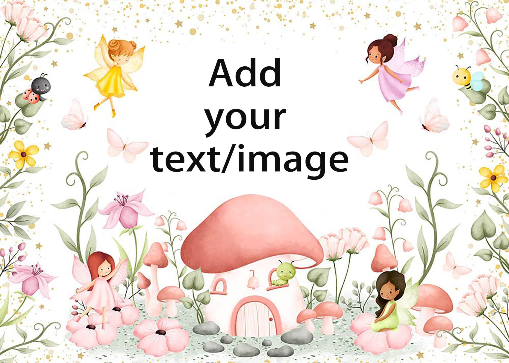 Avezano Fairy Birthday Backdrop - Elf Mushroom Fairy Party Decorations with Butterfly Garden, Floral Background for Kids & Teen (7x5ft, Custom)