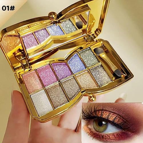 Miniatura 5 de Paleta de sombras de ojos doradas brillantes, 10 colores brillantes, sombra de ojos con purpurina altamente pigmentada, de larga duración,