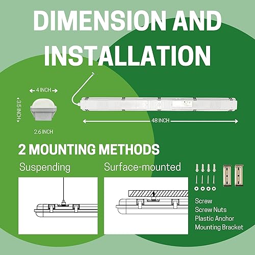 Miniatura 7 de 4FT LED Vapor Tight 50W Wbatería de emergencia, 6000LM 120-277V