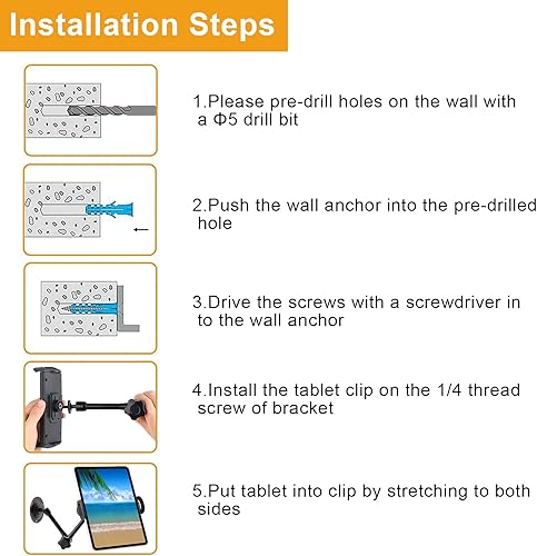 Miniatura 5 de Soporte de pared para tablet con base de taladro para iPad de 7 a 12.9 pulgadas, Galaxy Tabs, Google Nexus7-11Fire HDe-ReaderLED
