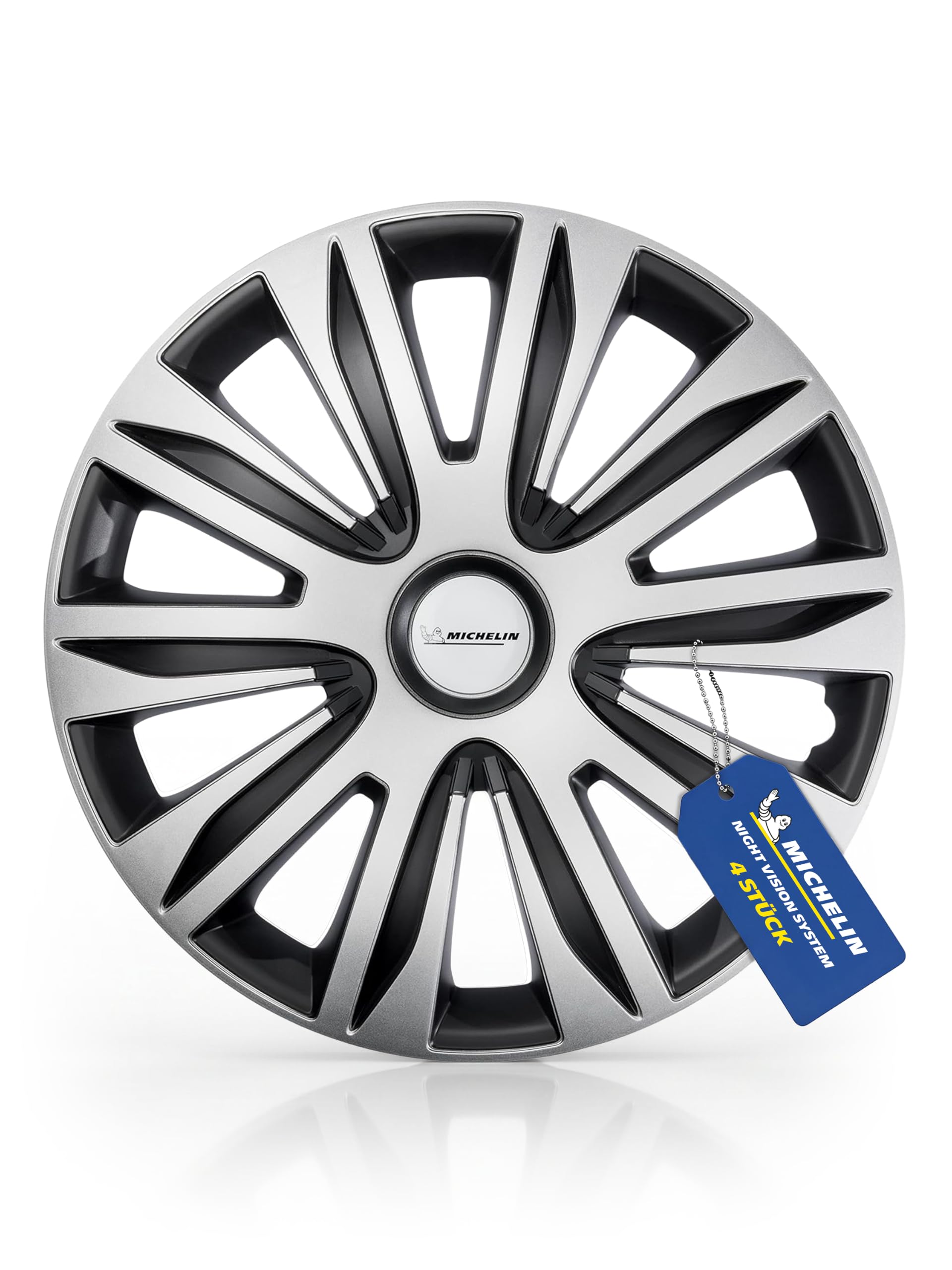 MICHELIN Copricerchi universali da 14 pollici, set da 4 pezzi, per auto, in plastica ABS, colore nero/argento