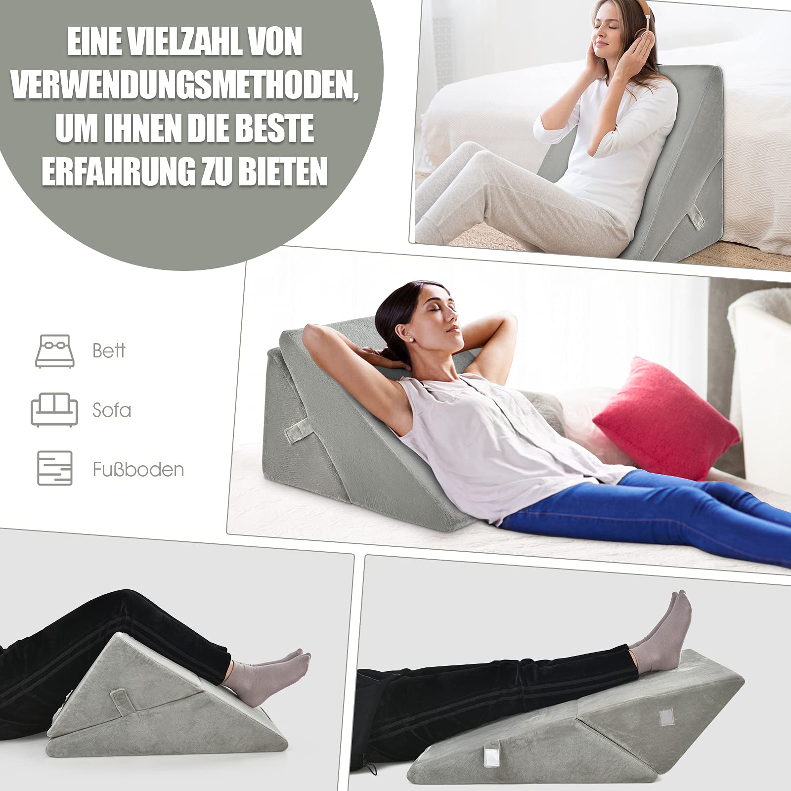 GOPLUS Cojín cuña para Relajarse, cojín de Lectura de Espuma viscoelástica, cojín de Espalda con Funda extraíble