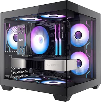 darkFlash ITX PC Case, Pre-Install 3 PWM ARGB Fans Computer Case, Full View Dual Tempered Glass ITX Case, Mini Size, Supports 240mm AIOC275P Black