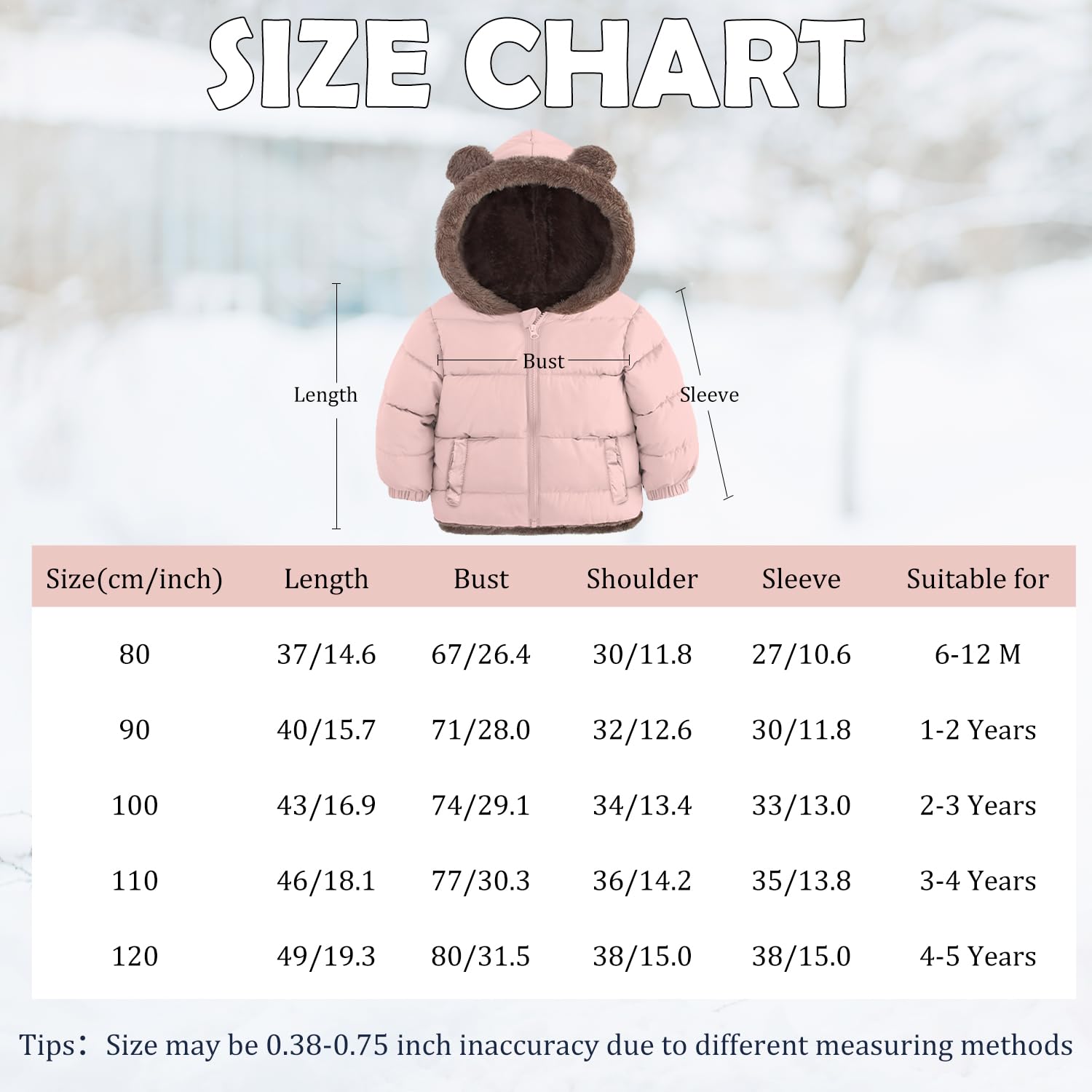 Kids4ever - Abrigo polar de invierno para bebés y niños pequeños, con capucha y bolsillos, con orejas de oso, de 6 meses a 5 años