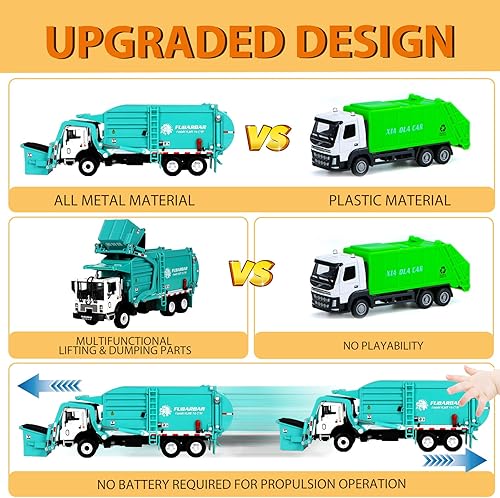Vista 18 de Modelo de juguete de basura de metal, escala 1:43, reciclaje de metal fundido a presión, basura limpia, basura, basura, transporte, camión