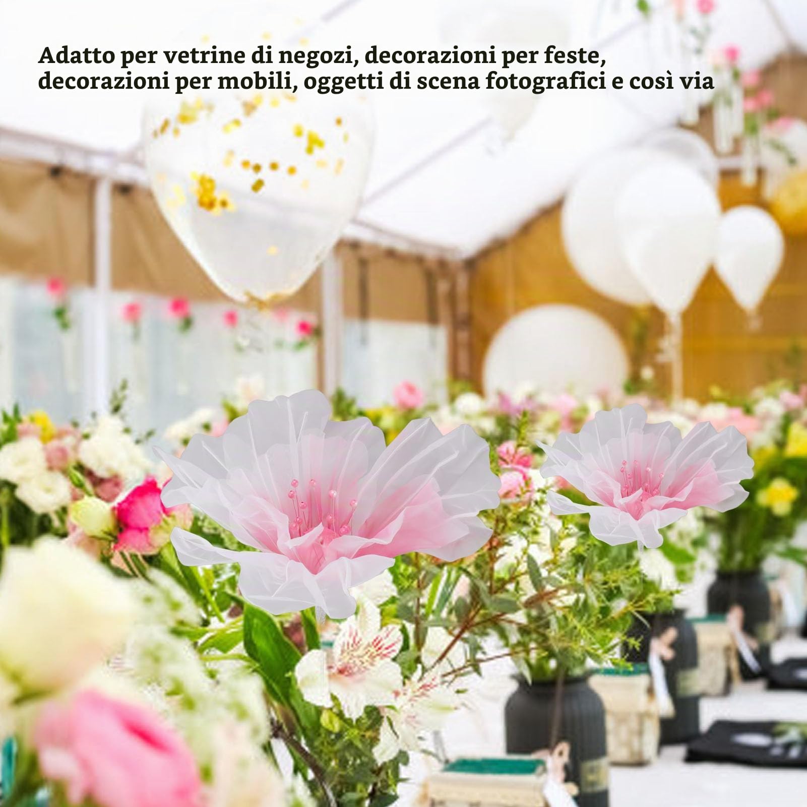 Buachois Fiore Artificiale Grande 50 Cm in Organza e Seta con Perline Falso Fiore Decorativo per Matrimoni Compleanni Eventi e Artigianato con Nastro Organza Rosso