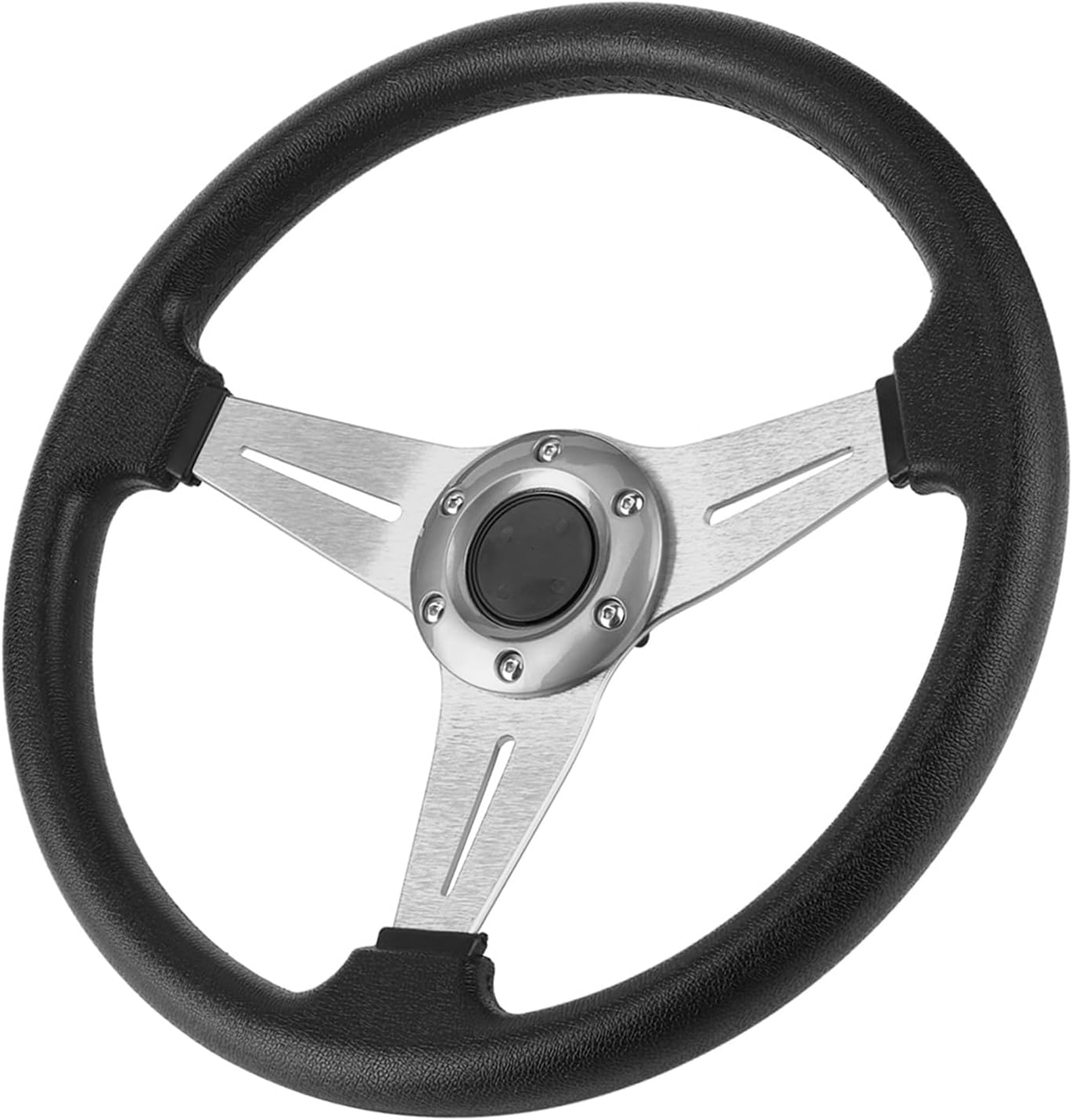 Universal Racing Steering Wheel 13.8”/350mm, Aluminum Alloy and PU Car Drifting 6 Bolts Sport Steering Wheel Replacement Modified Accessory Silver