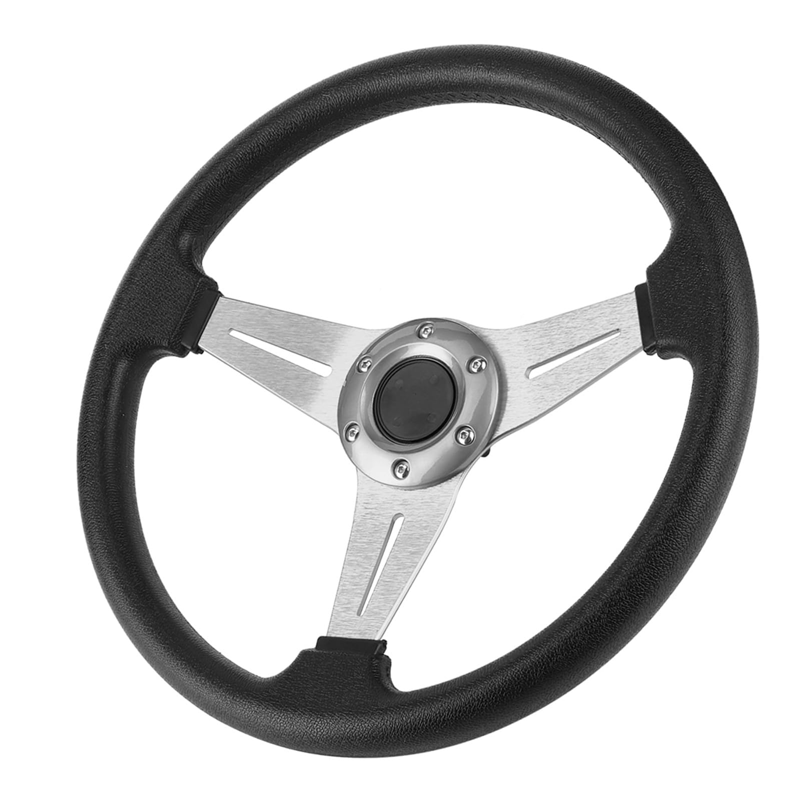 Volant de Course Universel 350mm 14 Pouces, Volant de Sport Drift en Alliage d'Aluminium Argent et Polyuréthane Noir, pour Course Automobile Rallye Simulateurs de Voiture