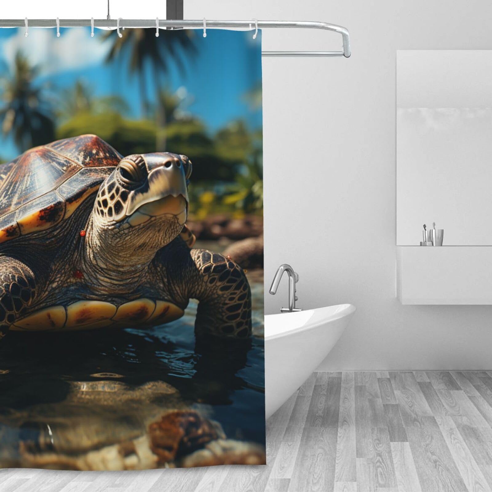Rideau de douche imprimé grande tortue en tissu imperméable haute résistance avec 12 crochets