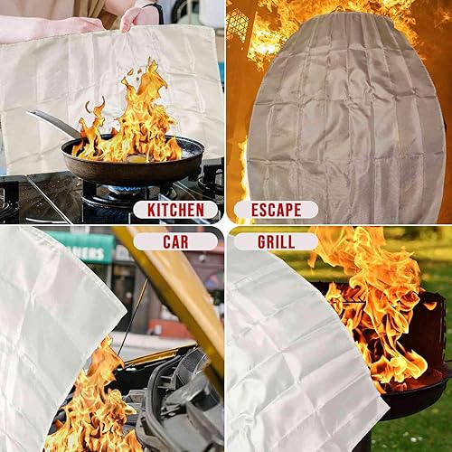 Miniatura 6 de PUMHUBO Manta de emergencia contra incendios para el hogar, cocina, paquete de 2 mantas de fibra de vidrio para incendios, manta ignífuga, chimenea,