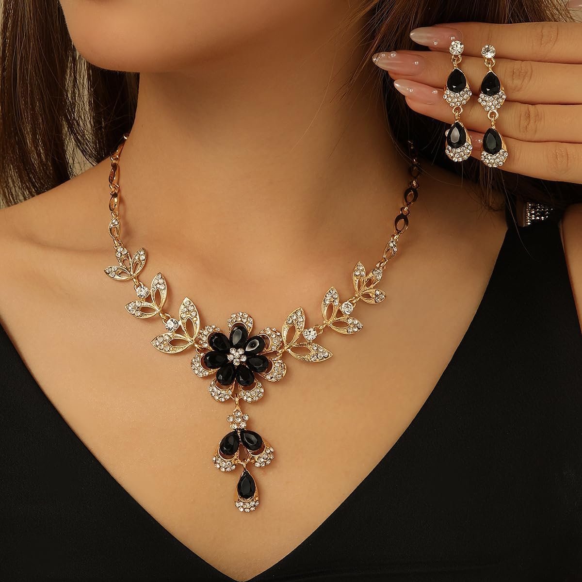 Wedding Jewelry Sets for Women Trendy Wedding Guest Dress Crystal Flower Necklace Earrings Set Sparkly Prom Dresses Formal Dresses for Women Wedding Guest - Image 4