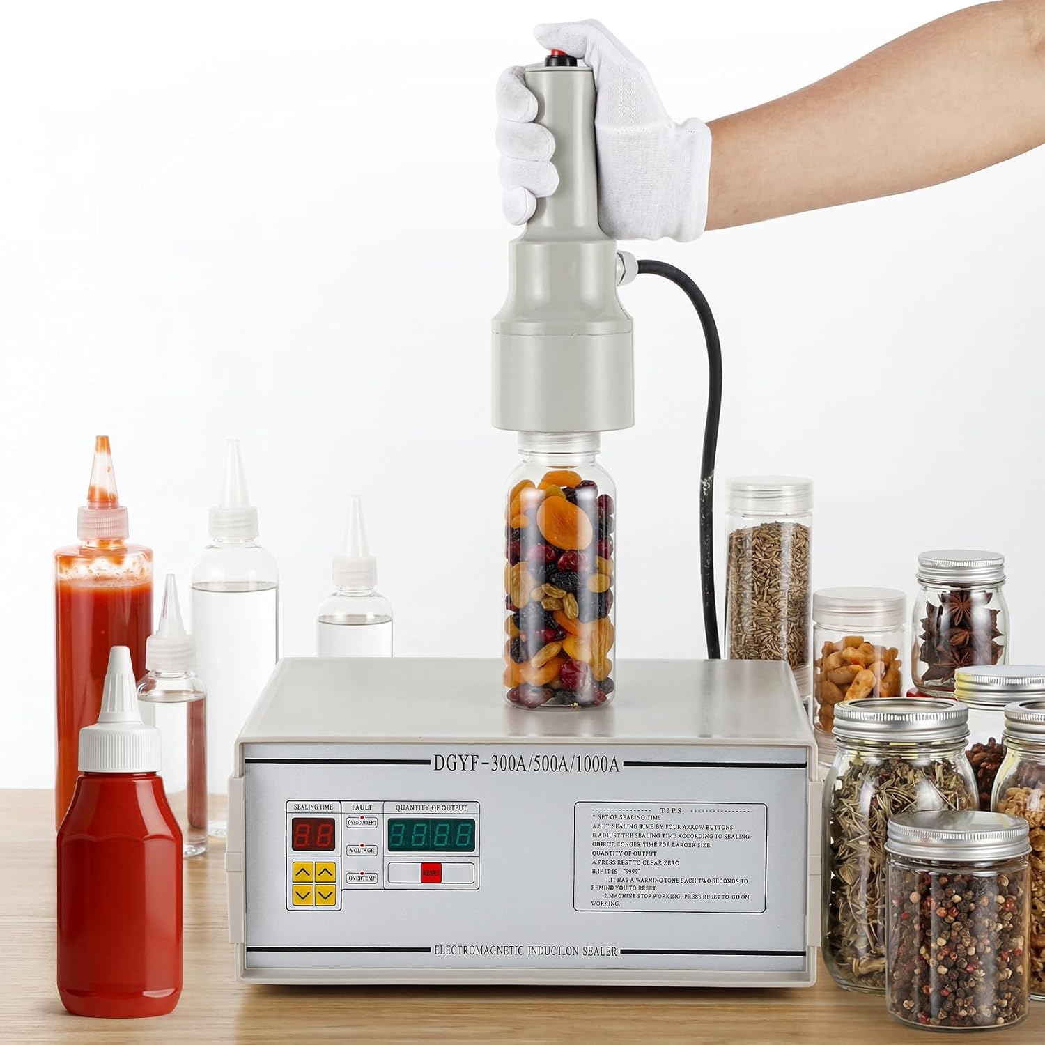 NEWTRY Induction Bottle Cap Sealer 10-50mm Handheld Heat Sealing Machine with Counting Function for Plastic Glass Bottles of Flat and Pointed Cap (110V)