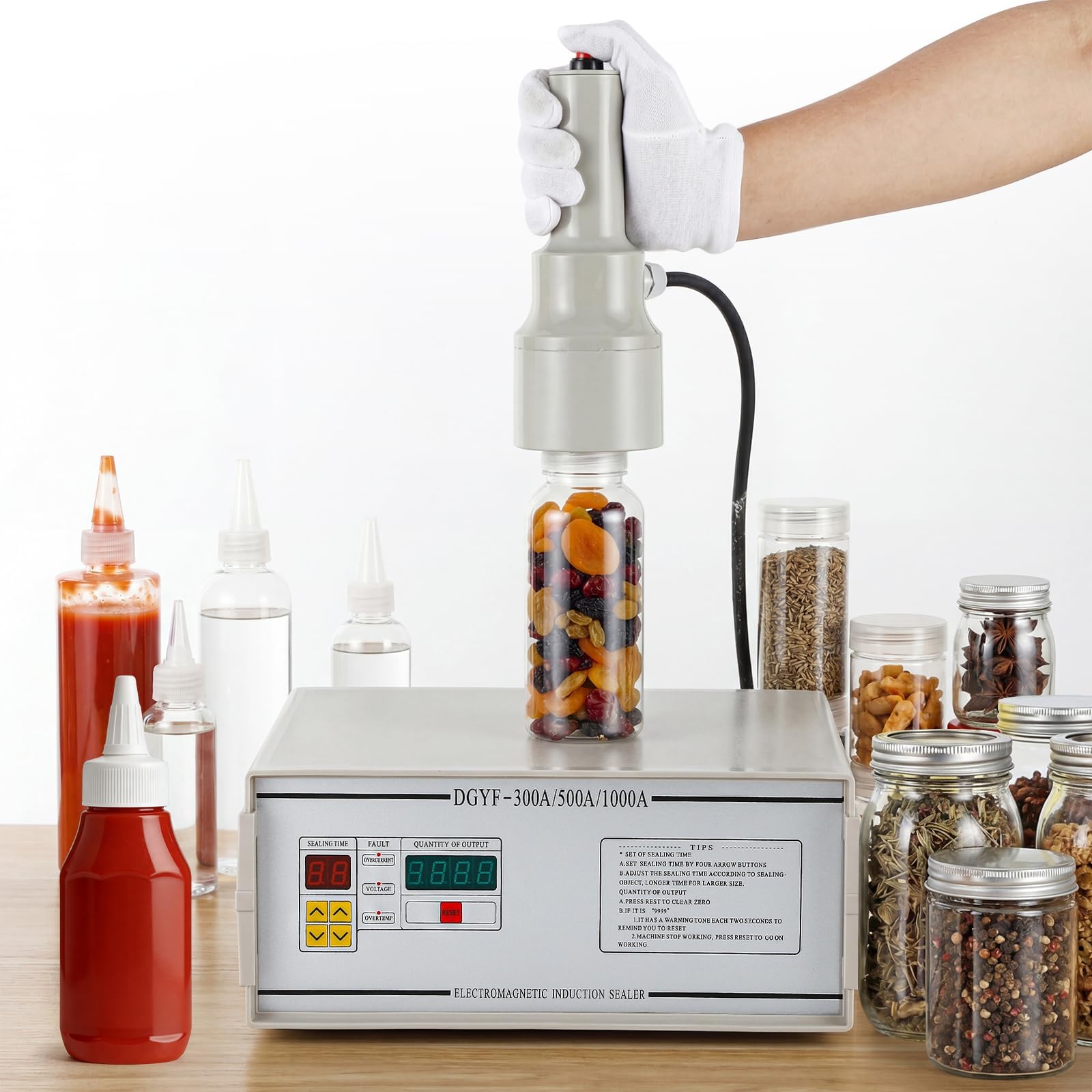 NEWTRY Manual Induction Sealer Handheld Bottle Cap Sealing Machine Automatic Power Adjustment Small Diameter 10-50mm (220V)