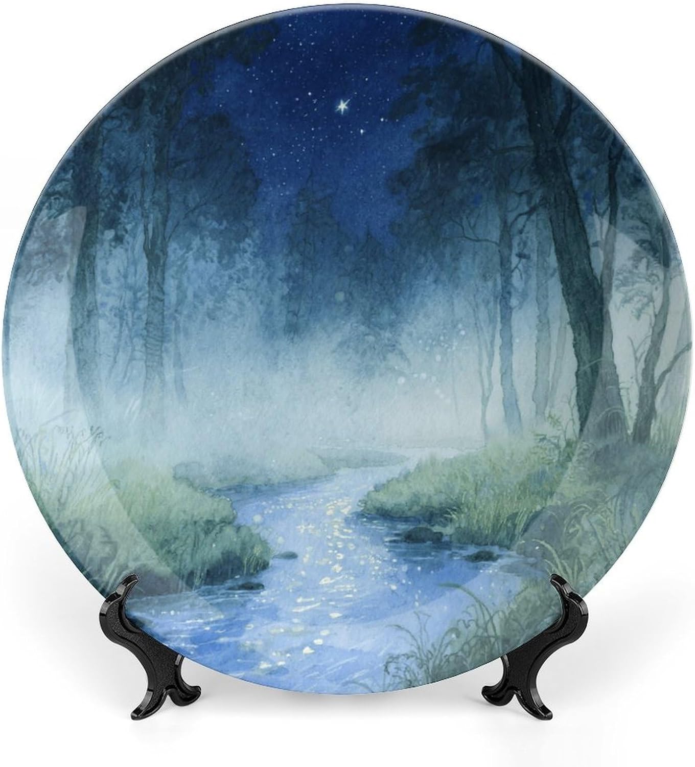 Bone China Decorative Plates Forest Creek Ceramic Decorative Plate Wall Decor with Display Stand Ceramic Ornaments for Wall Hanging Decoration