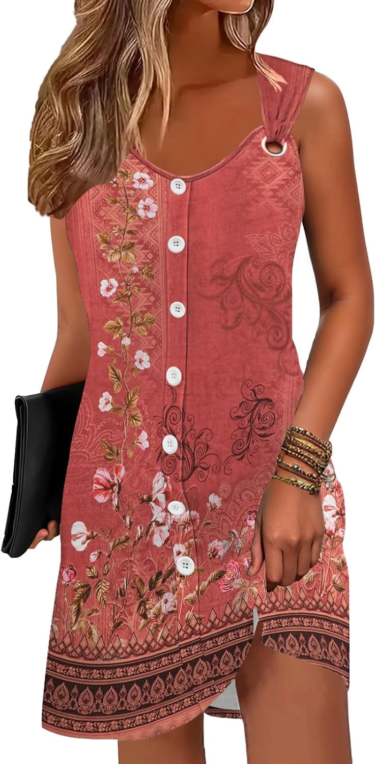 ETCYY Sun Dresses for Women 2026 Vacation Beach Swimsuit Coverups Sundresses Button Down Sleeveless Summer Dress