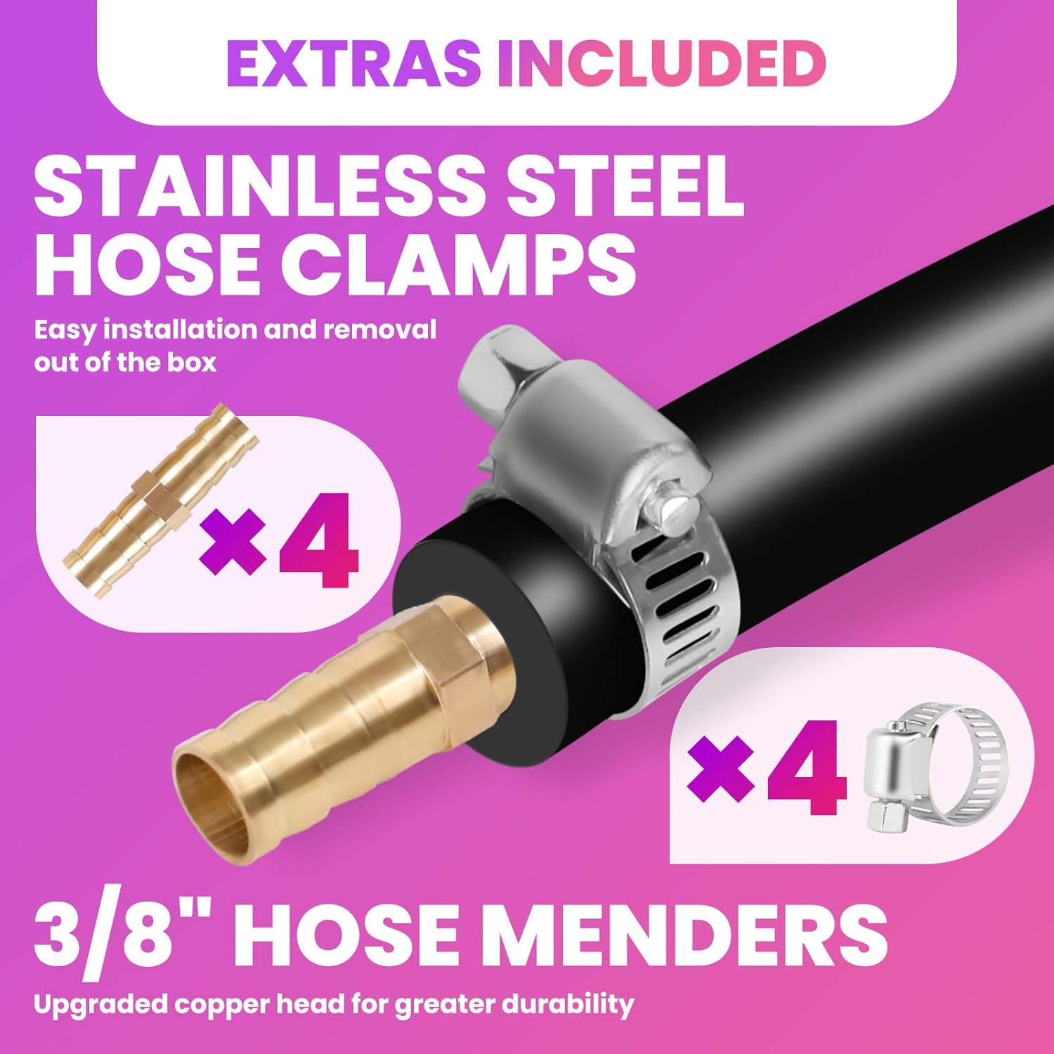 3/8 Inch Self Sinking Aeration Hose, 656 Feet Aeration Hose, Pond Pump Hoses with 4 Stainless Steel Clamps and 4 Copper Menders for Water Garden and Pond Tubing
