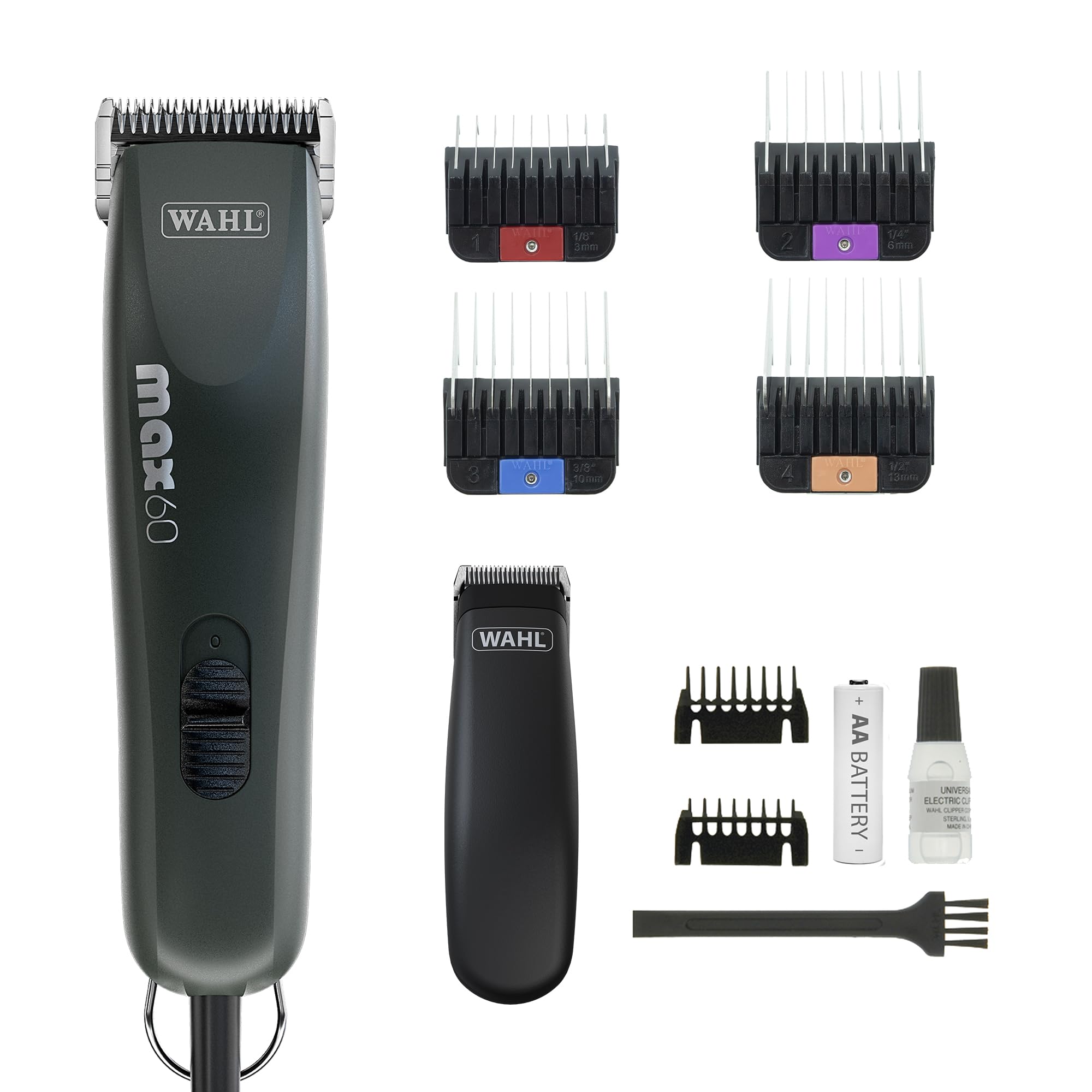 WAHL Tierhaarschneide-Set Max 60+Pocket Pro – Haarschneidemaschine und Trimmer für Haustiere, Pflege-Set für Haustiere, vibrationsarm, leicht + WAHL Öl – 118,3 ml, verbessert die Leistung der Klingen