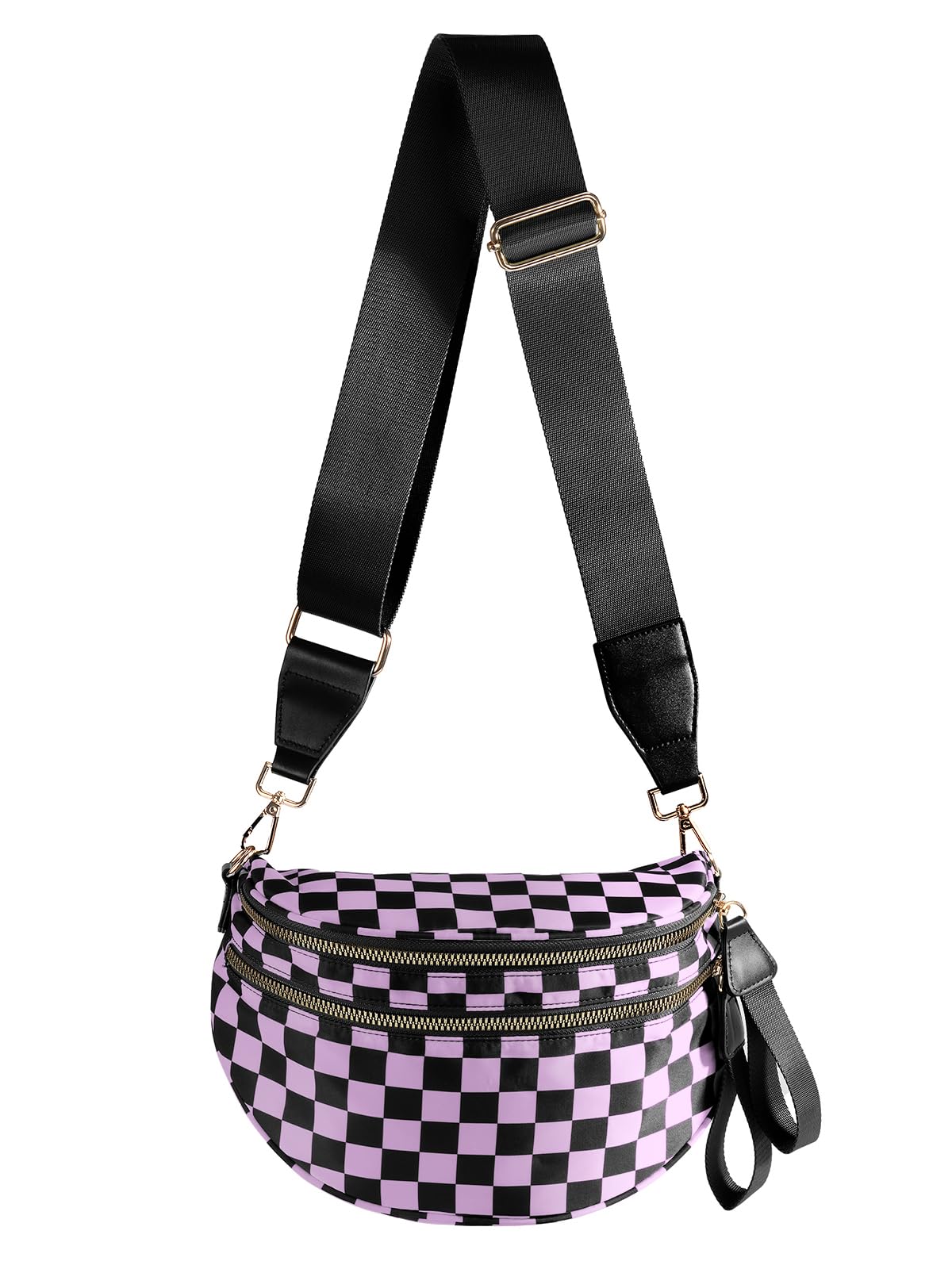Black and White Checkered Crossbody Bag Bum Bag for Women,Spacious Checkered Purse Fanny Packs Belt Bag
