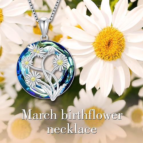 Miniatura 2 de TOUPOP Collar de Flor de Nacimiento Plata de Ley 925 Collar con Colgante Floral del Mes de Nacimiento Joyería de Cristal de Piedra Natal Regalos de