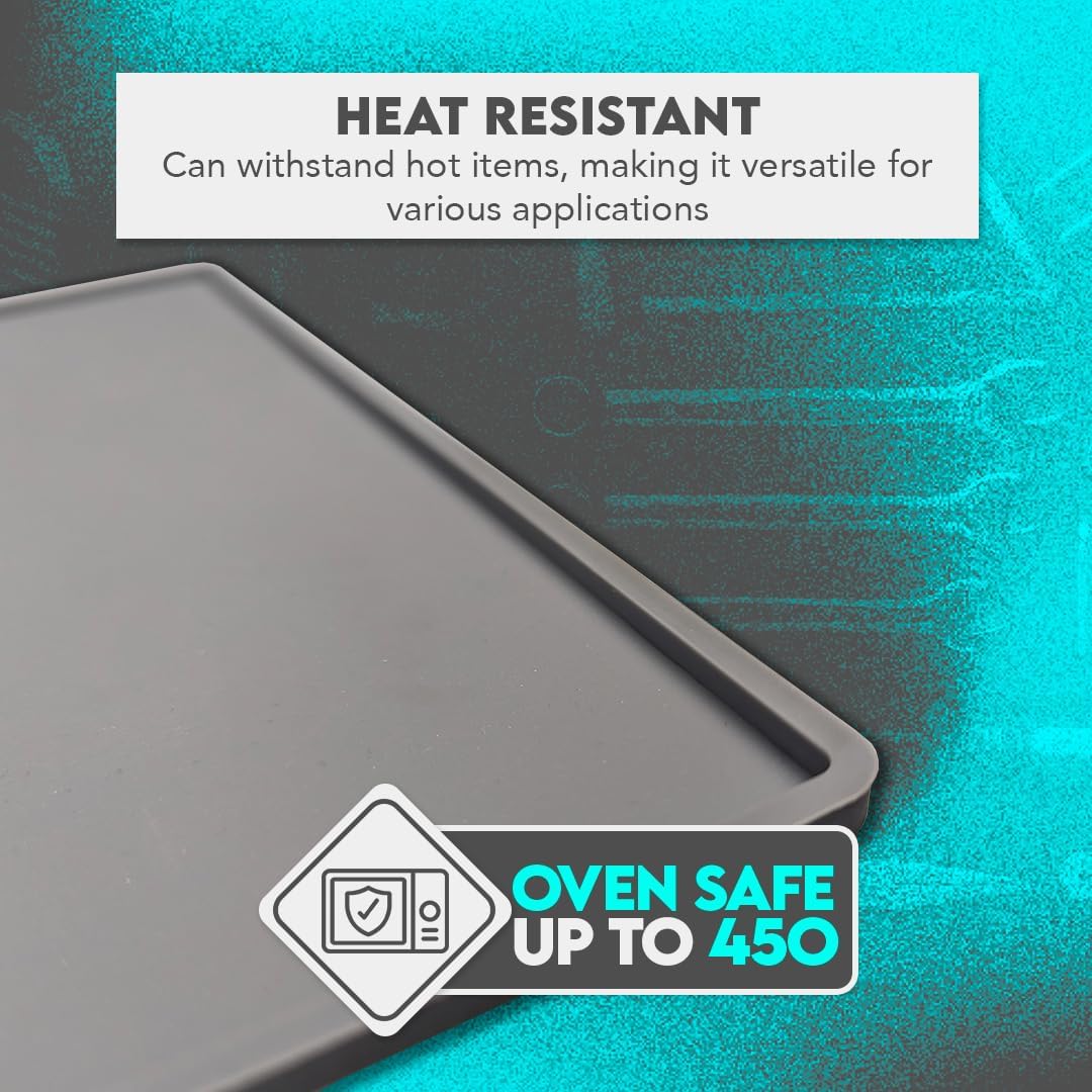 SE Gray Silicone Non-Slip Mat, 18.75-Inch L x 11.75-Inch x W .13-Inch - Multi-Use, Easy Clean, Heat and Spill Resistant, Nonslip