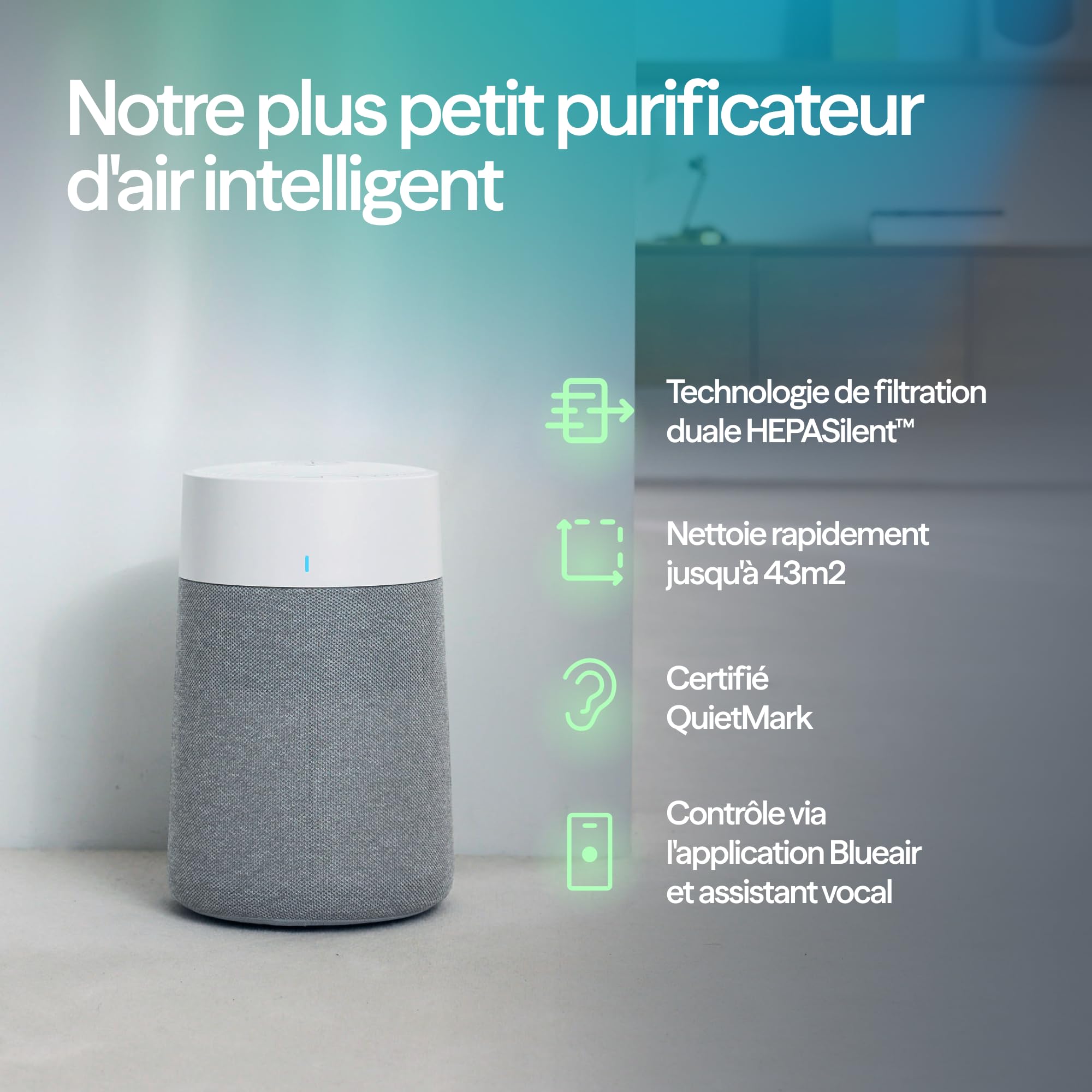 BLUEAIR Blue Pure 511i Max Purificateur d’air pour pièces jusqu’à 43 m² – Intelligent, silencieux, HEPASilent™ | Idéal maison, chambre, enfants | Poussière, allergènes, fumée, moisissures, poils