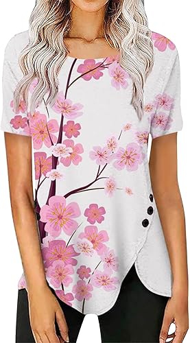 Boho Tops for Women,Womens Crew Neck Basic Shirts Short Sleeve Tunic Tops Casual Trendy Solid Color Tee Shirt