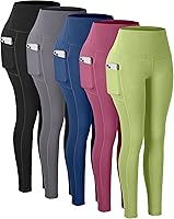 Vista 20 de CHRLEISURE - Calzas con bolsillos para mujeres, pantalones de yoga de cintura alta con control de abdomen para entrenamiento Paquete de 5