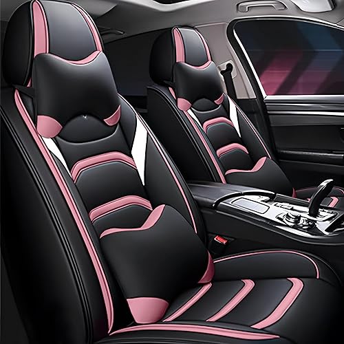 Full Set All Seasons Car Luxury Seat Cover for Chevy for Chevrolet Camaro 1999-2021 Leather Waterproof Protection Covers Non-Slip Seat Cushions Compatible with Airbag Black Pink