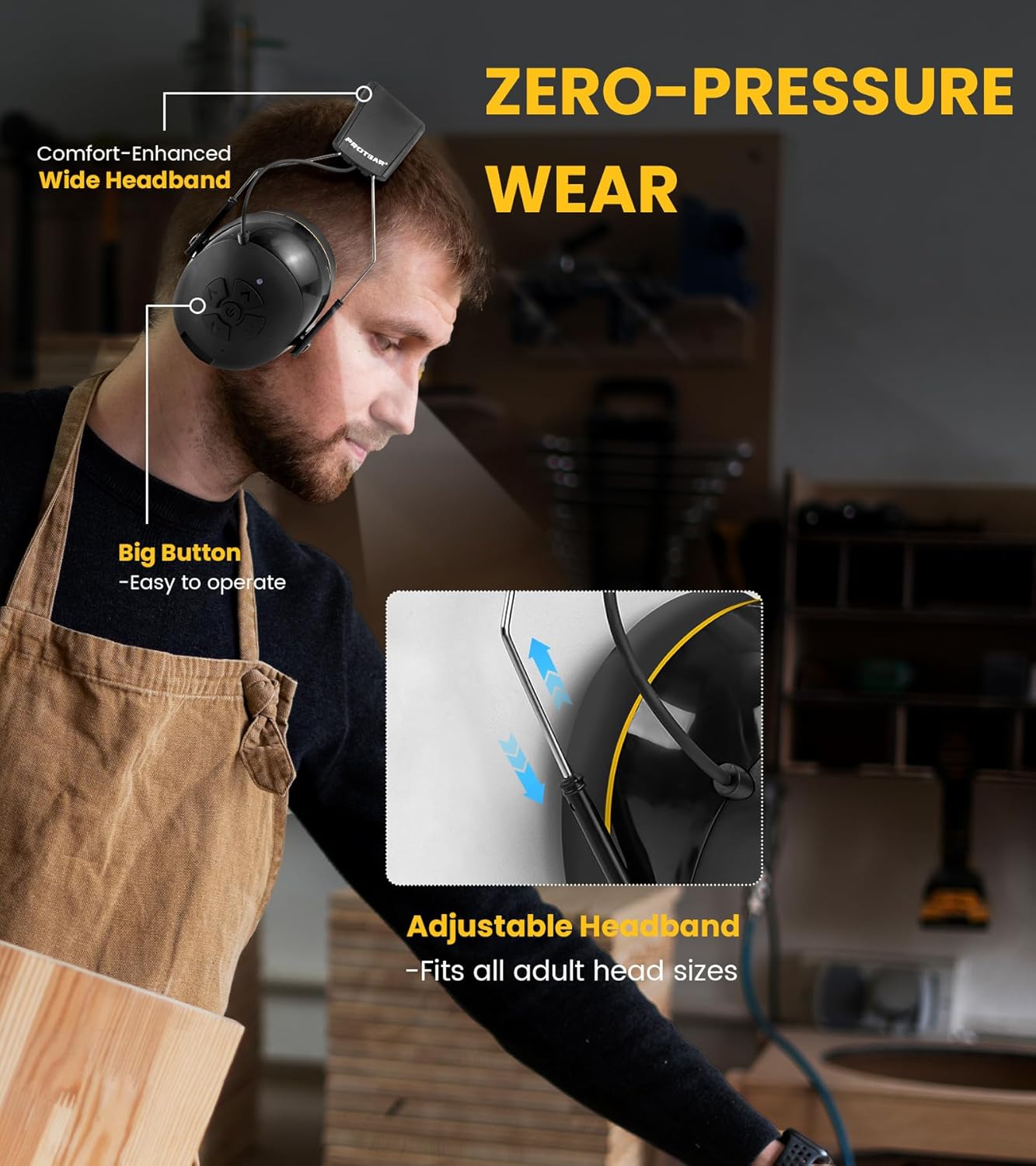 PROTEAR E6850 earmuffs showing adjustable headband and control buttons