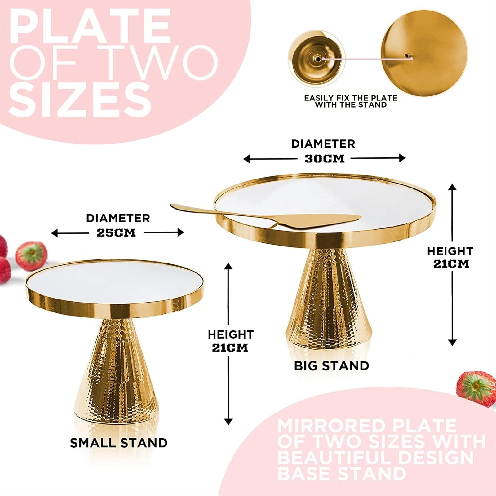 Stojak na ciasto, Zestaw metalowych stojaków na ciasto, lustrzany blat, złoty, 25 cm, 30 cm, okrągły, 2 szt., ekspozytor na desery(1pc 30cm Stand)
