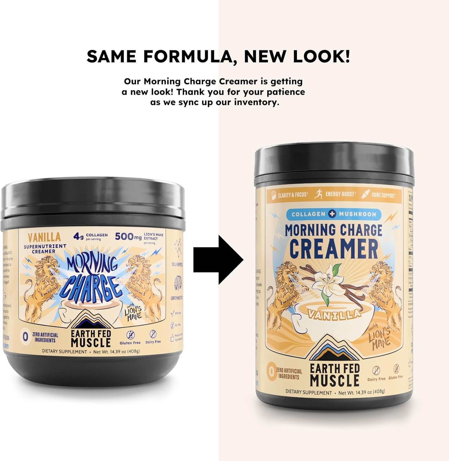 Earth Fed Muscle Morning Charge Protein Coffee Creamer with Collagen & Lion’s Mane – Organic Coffee Creamer with Adaptogenic Mushrooms – Dairy-Free, Soy-Free, Gluten-Free – 24 Serving - Image 2