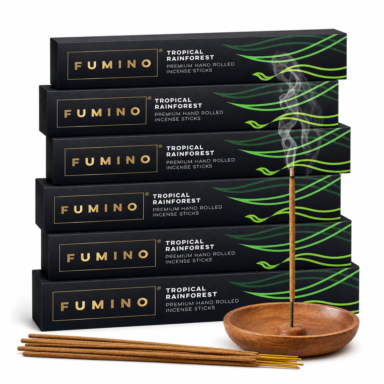Fumino Black Incense Sticks Tropical Rainforest 84 Pack 6 Boxes - Handmade Low-Smoke