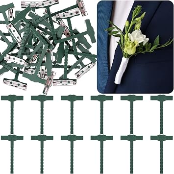 50pcs T-Shaped Boutonniere Safety Pins for Bride Groom, Green