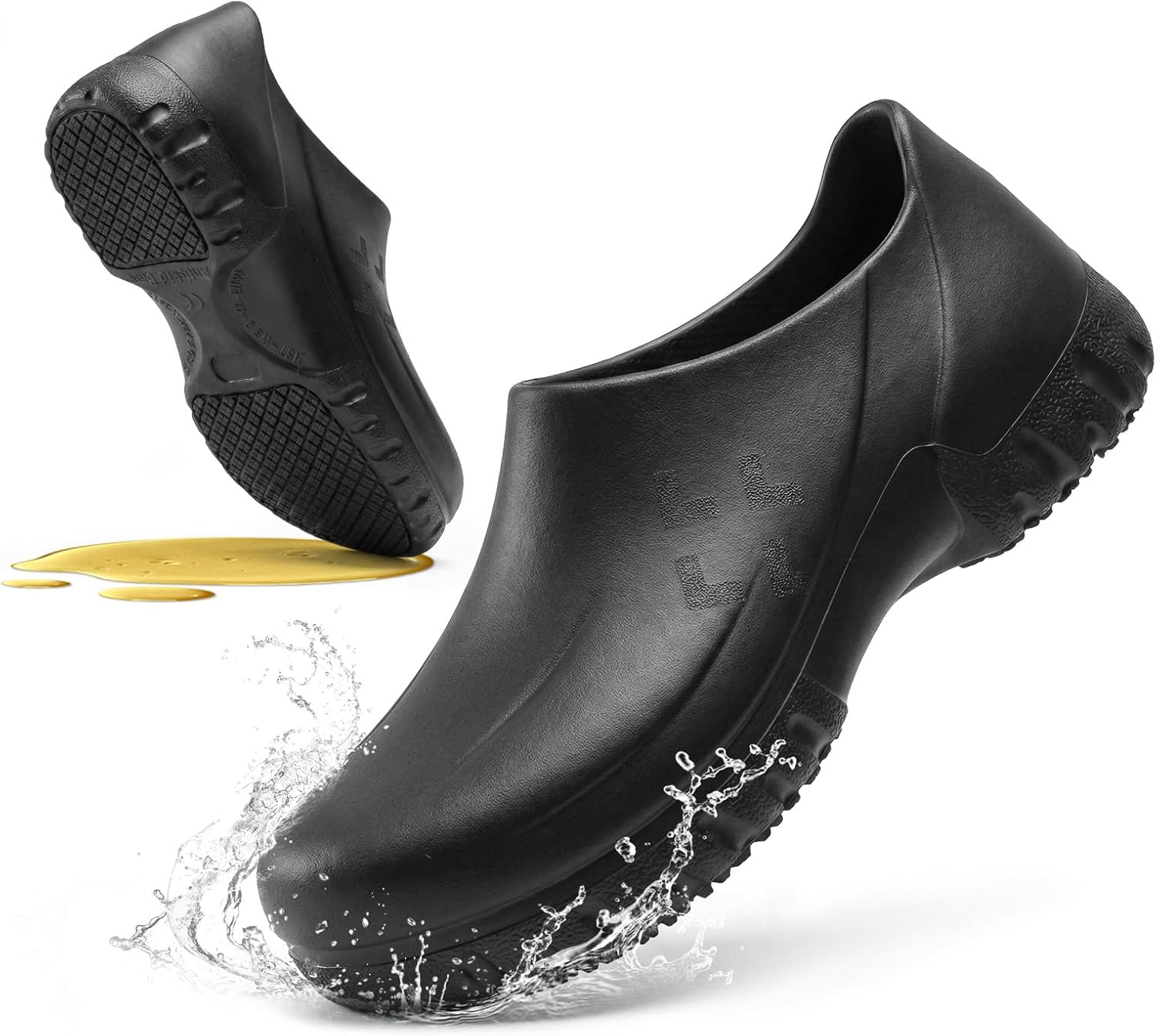 SPIEZ Non Slip Chef Clogs for Men, Slip On Oil & Slip Nursing Work Shoes, Wide Breathable Lightweight Food Service Shoes for Standing All Day Black, US 7-13