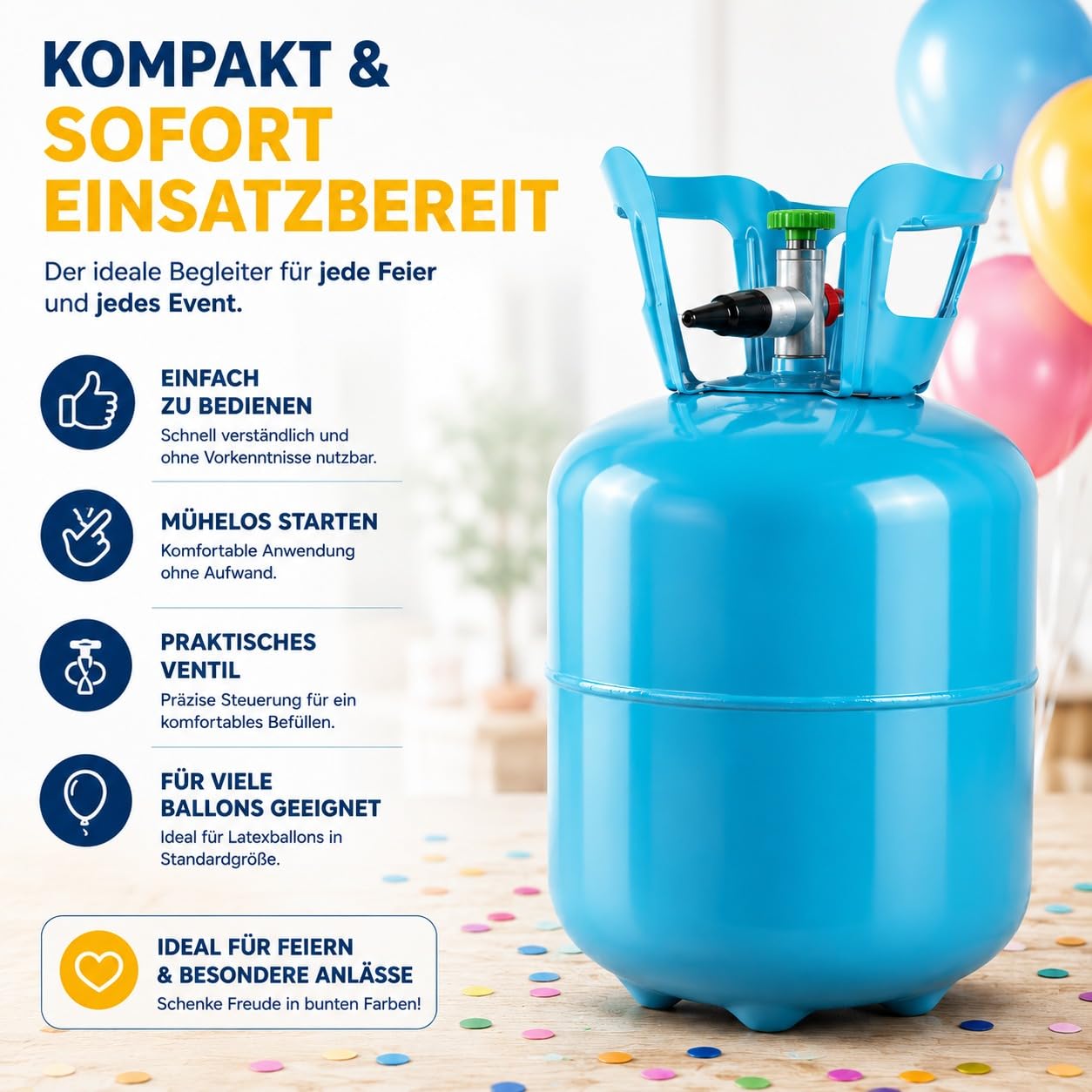 Helium Ballongas für 50 Luftballons – Gasflasche XXL inkl. STAHLMANN Informationsblatt