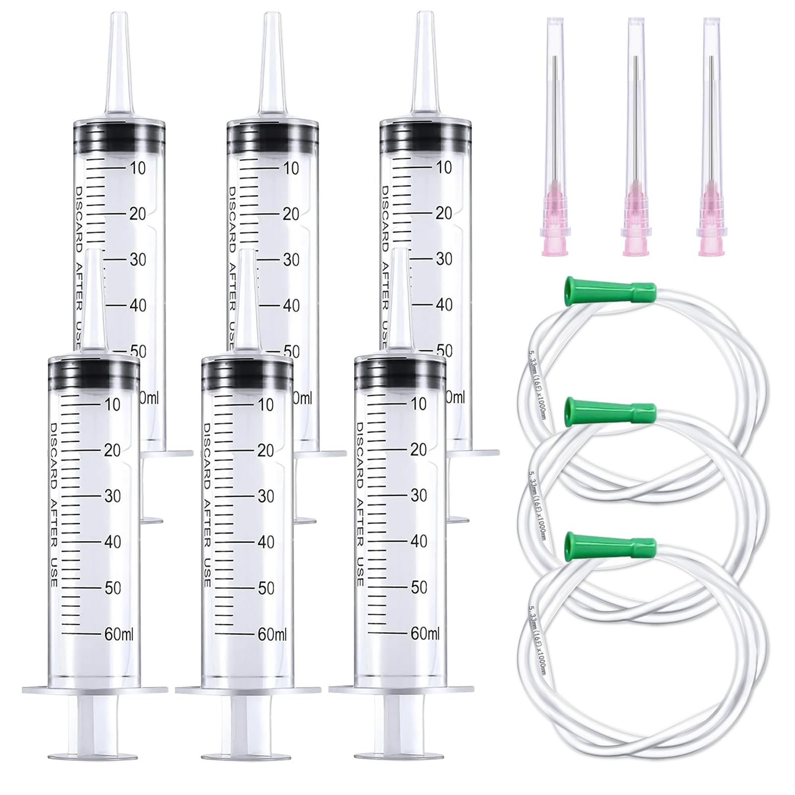 6 sztuk strzykawek 50 ml (60 ml) z igłą, strzykawka z wężem, pojedynczo zapakowana, idealna do karmienia zwierząt laboratoryjnych, nawadniania roślin przemysłowych