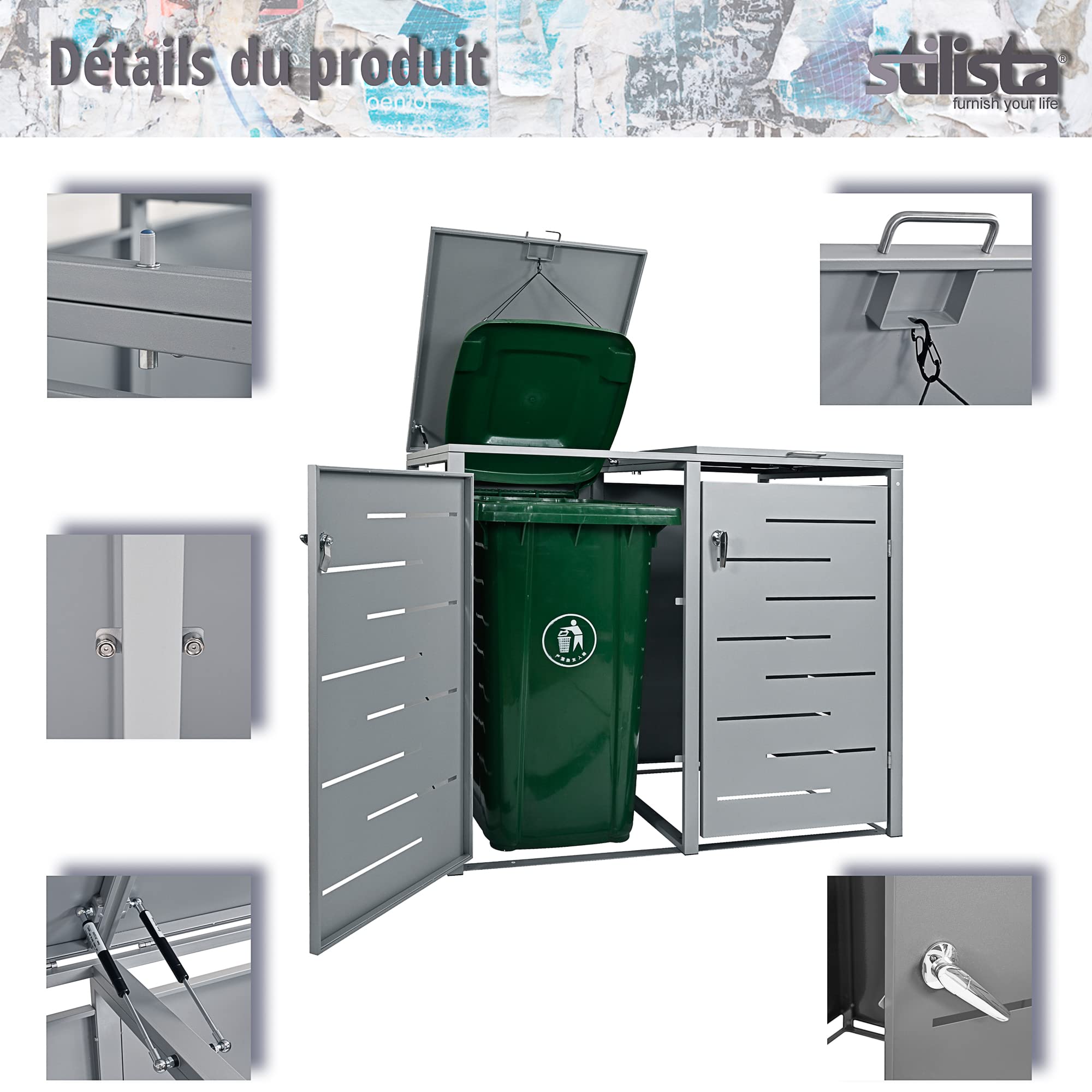 STILISTA Habillage de Poubelle en métal, pour 2 poubelles de 240 litres chacune, différentes Couleurs, Anthracite