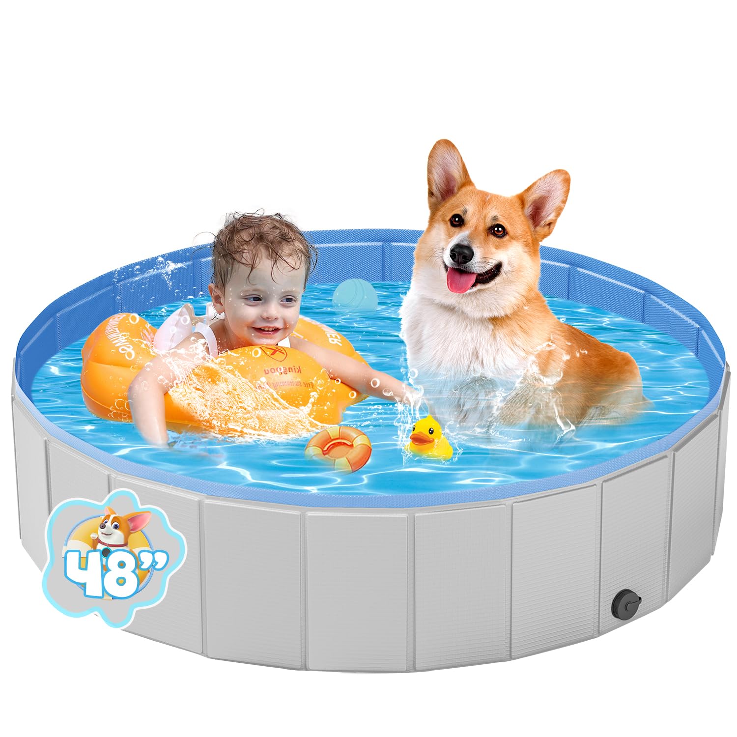 YSJILIDE Portable Dog Pool PVC Pet Swimming Pool Bathtub Collapsible Dog Pool, Hard Plastic Pool for Pets to Swim and Bath (Light Grey - 47"x 12")